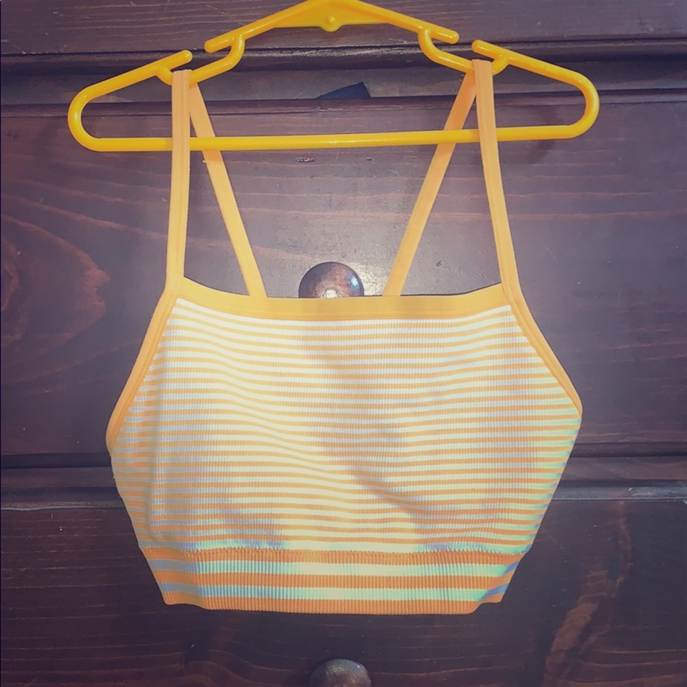 Spaghetti straps yellow striped crop